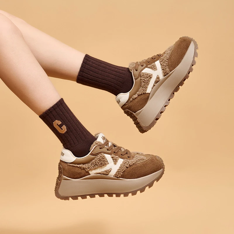 Kappa卡帕棉鞋冬季新款加绒厚底休闲鞋女百搭增高加厚运动鞋58CJ1