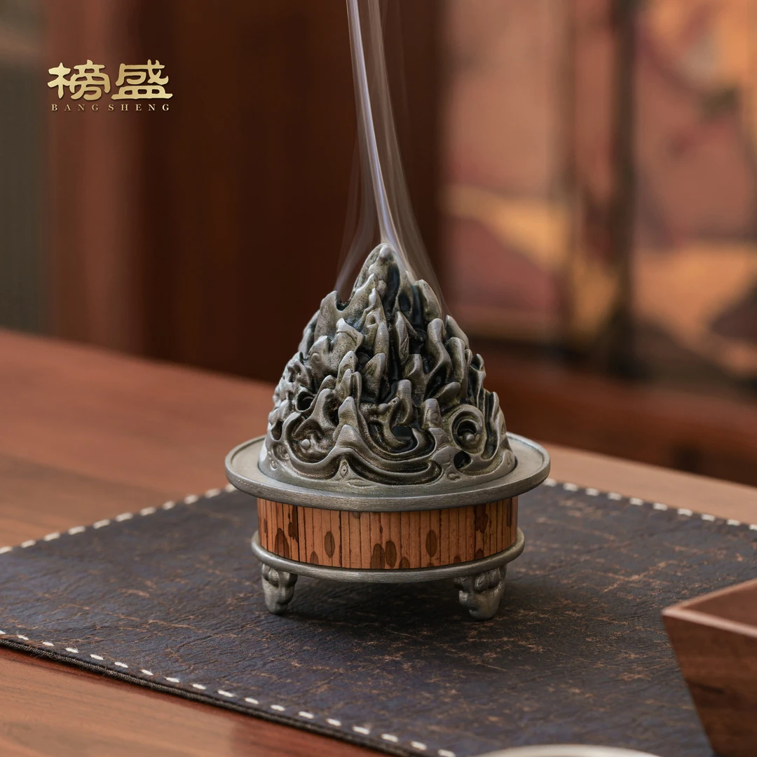 榜盛复古锡制博山香炉家用三足香熏炉檀香沉香香托高级感茶道摆件