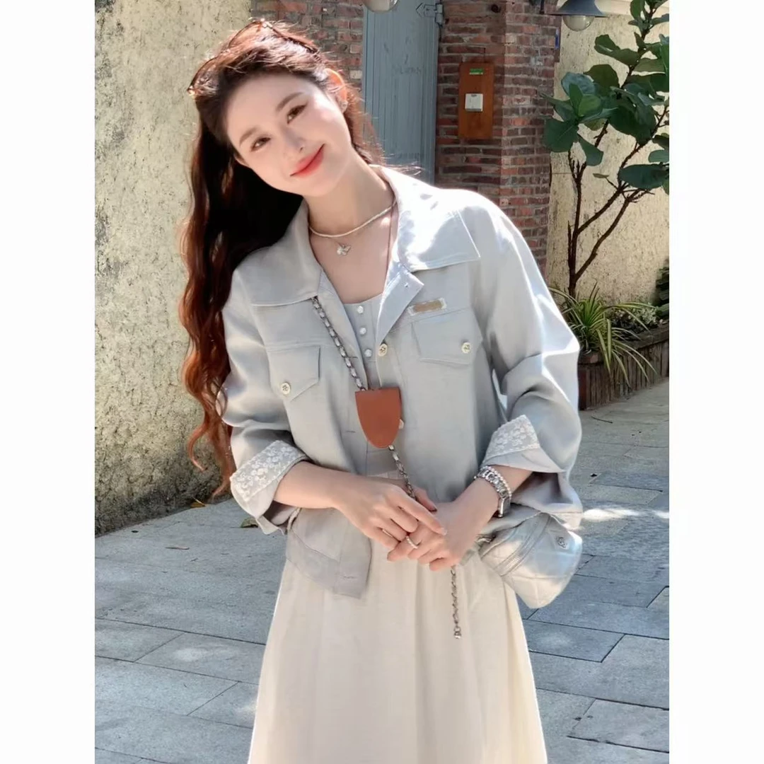 鹿向南【蓝色幻想】MOMO2025春季新款外套吊带裙两件套套装QJD00205