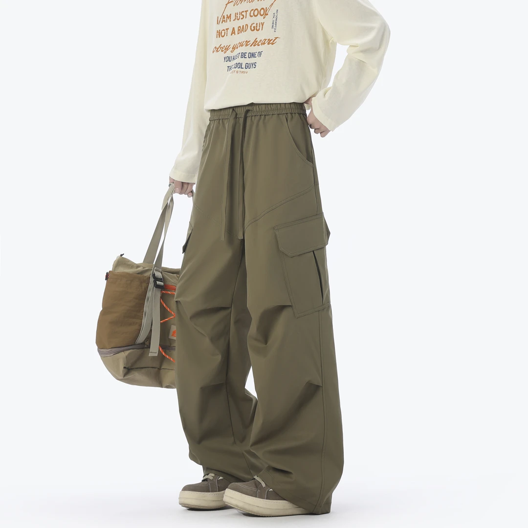 美式复古工装休闲裤男2025秋季新款潮牌百搭褶皱宽松运动伞兵裤子