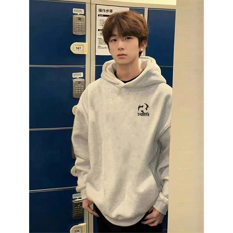 美式个性回旋镖印花无口袋连帽卫衣男女秋冬季百搭宽松休闲上衣潮