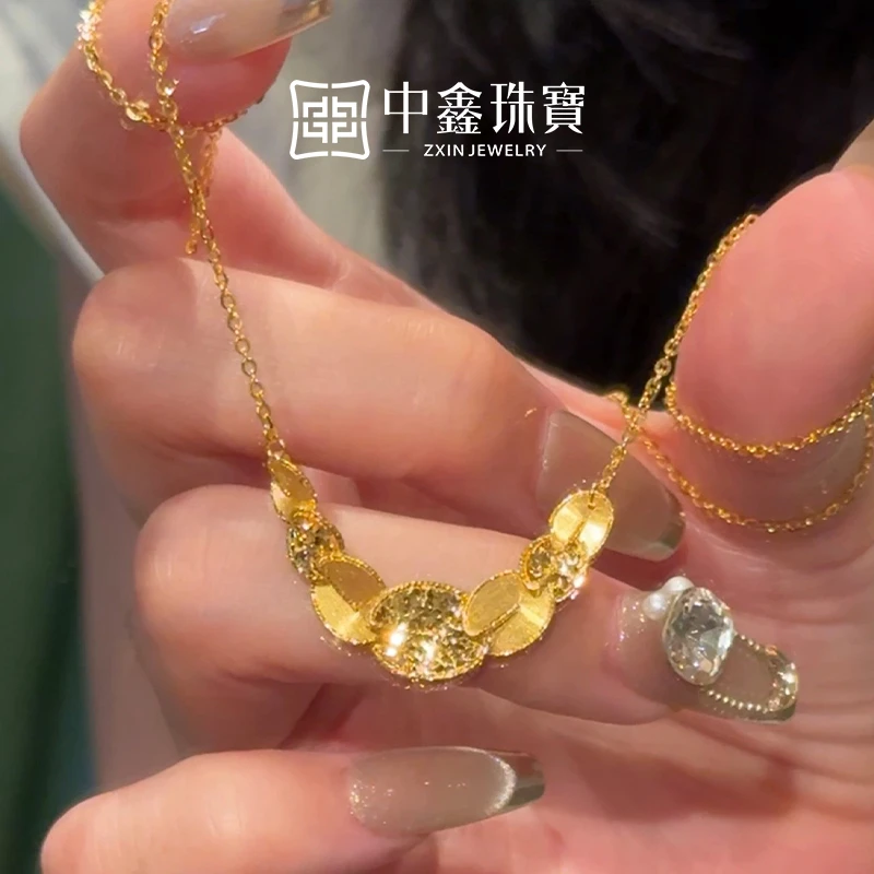 【中鑫珠宝】金粼月华黄金项链爆闪碎冰冰足金套链女颈饰礼物 HL631
