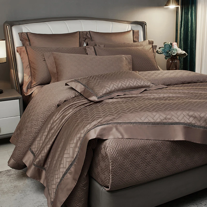 100支全棉提花四件套长绒棉高定纯棉被套床上用品民宿酒店轻奢被