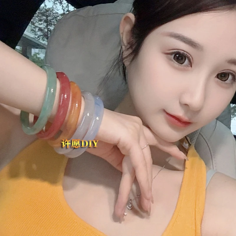 非金属玻璃手镯ins甜美白新中式圈口60（10mm）冰透配饰白月光手镯