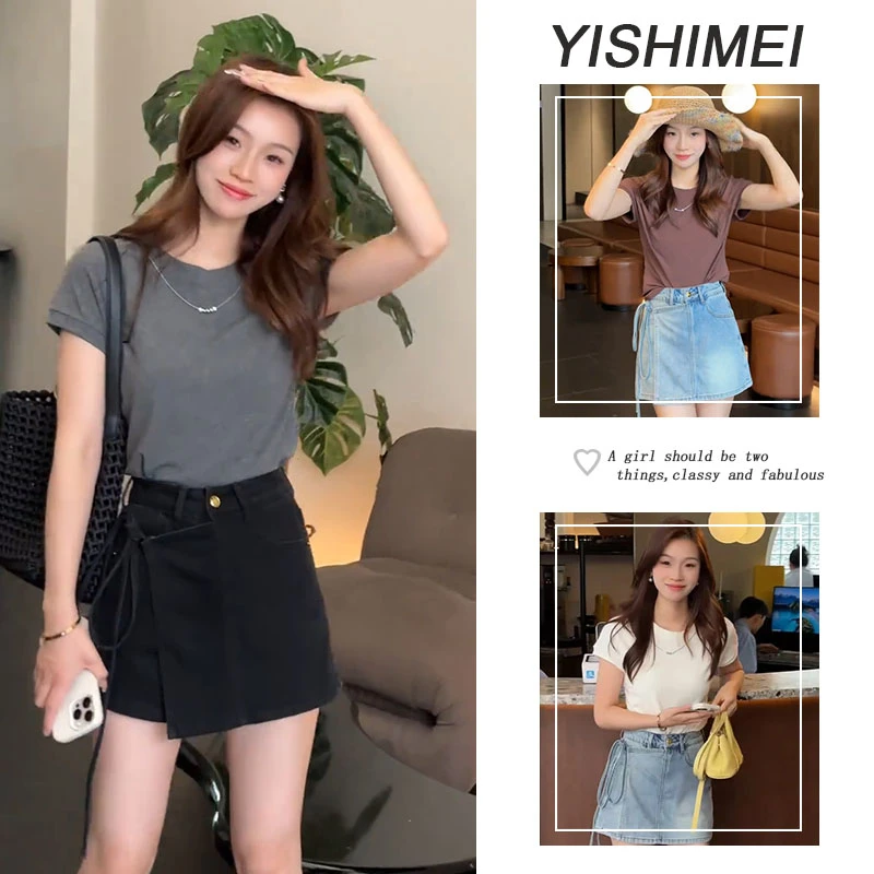 2025夏季穿搭一整套女新款简约百搭短袖上衣小众设计感裤裙两件套