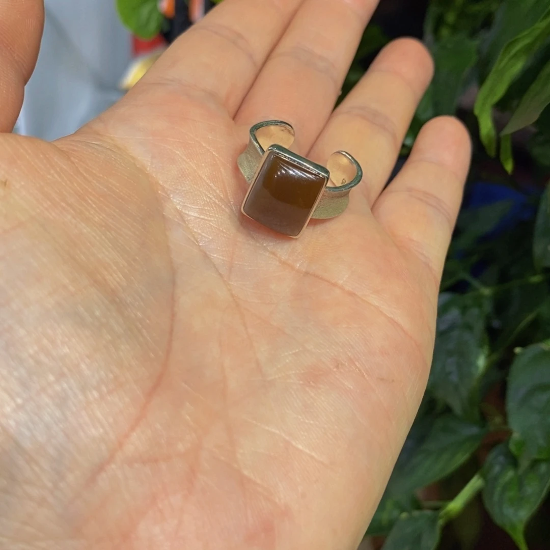 和田玉且末红糖戒指银S925镶嵌