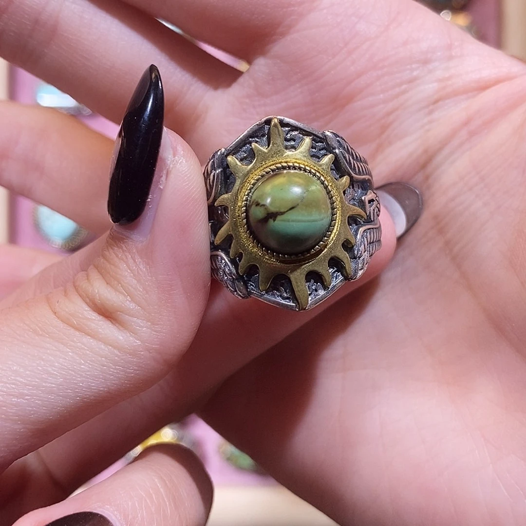 绿松石戒指银S925镶嵌风戒指