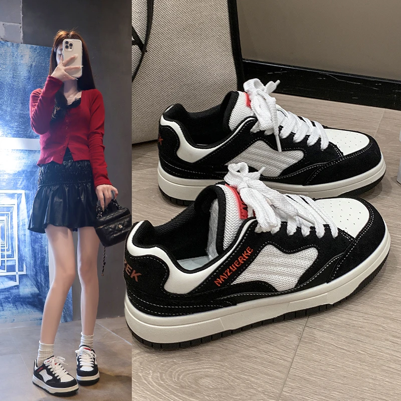 春秋爆款女鞋美式高街休闲板鞋女韩版潮流拼色百搭透气轻便运动鞋