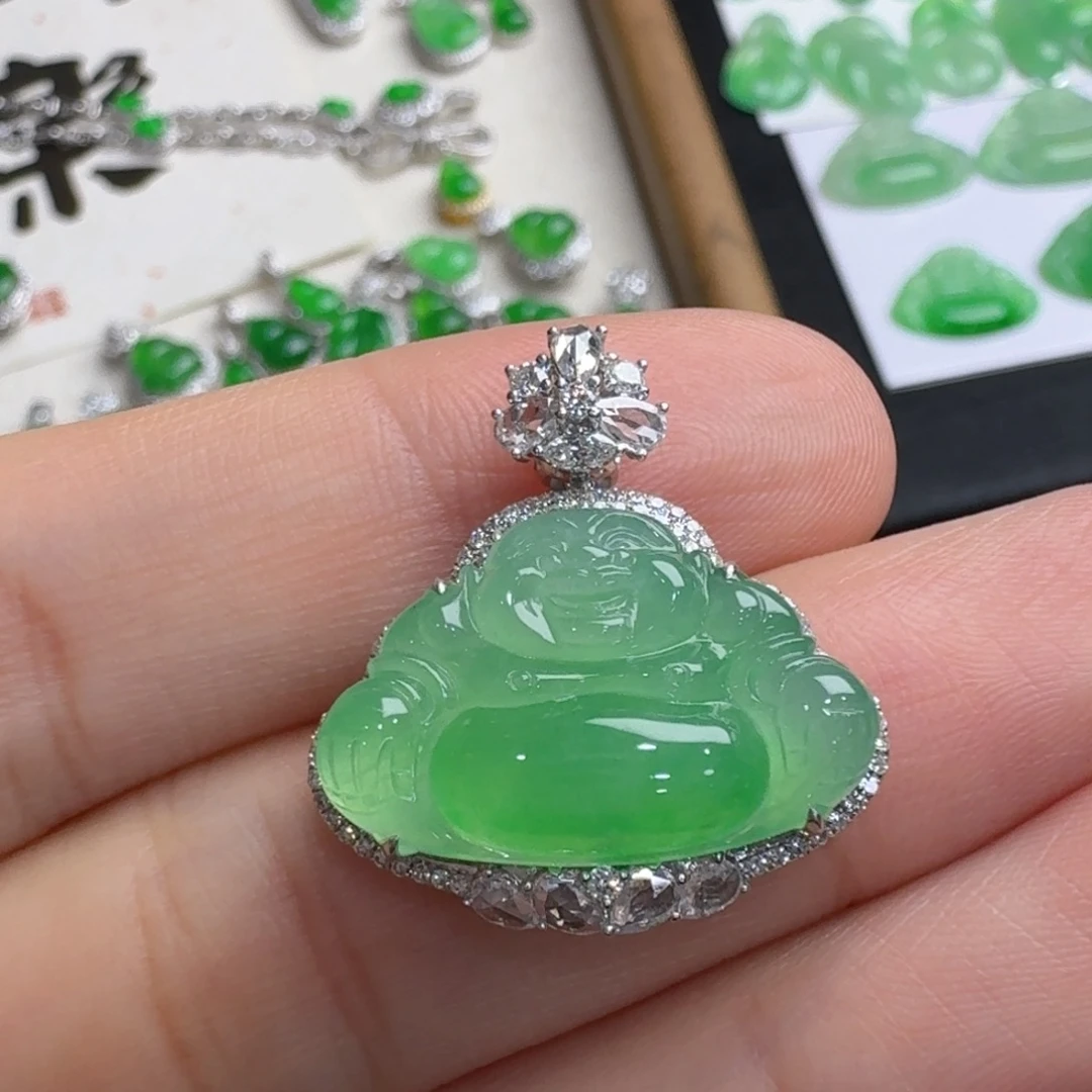 翡翠18K金镶嵌吊坠(不含链)佛公