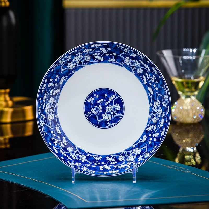 景德镇釉下彩高温青花瓷陶瓷餐具菜盘子中式家用加厚深盘浅盘骨碟