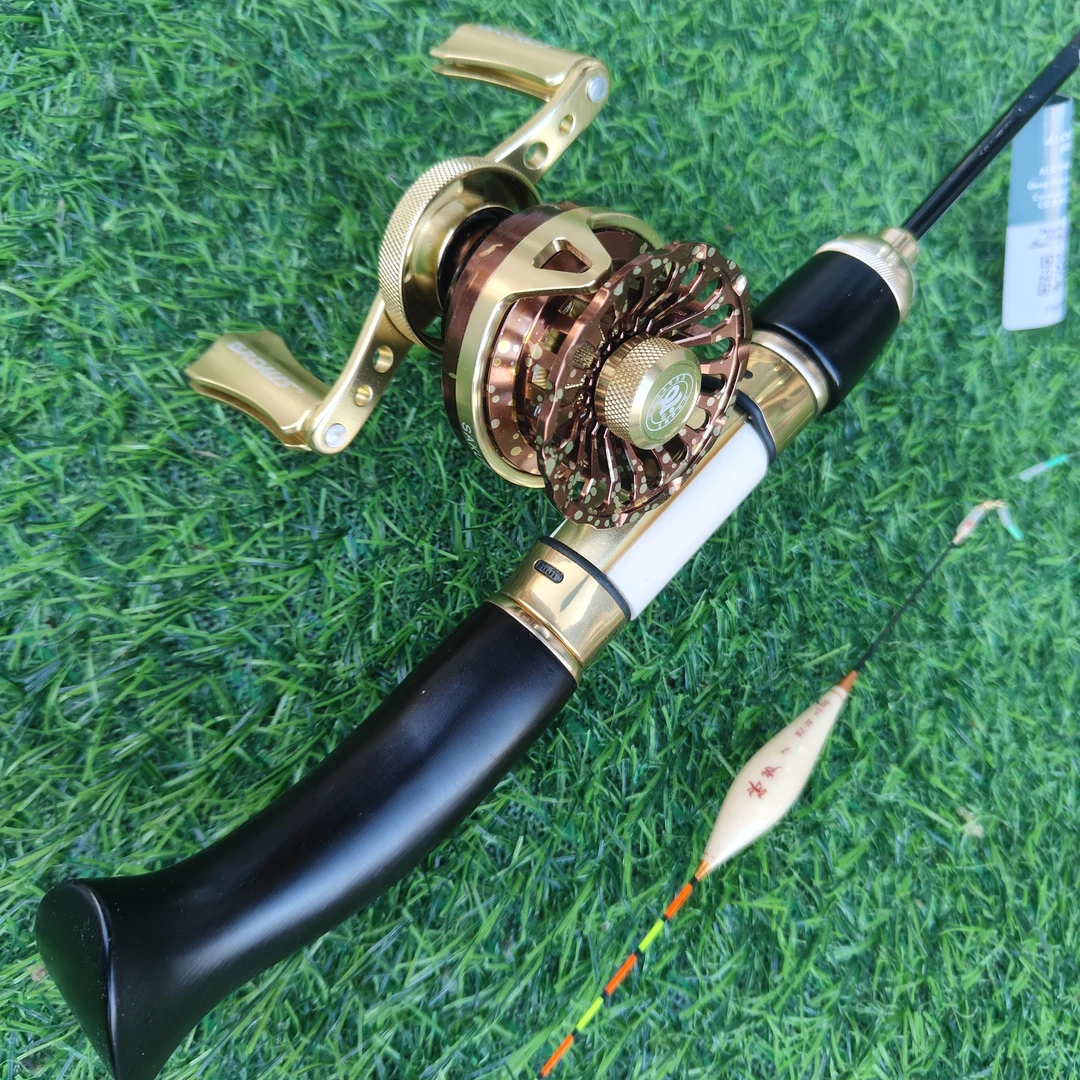 6号黑钢冰锋聖黑檀富士导环32cm竿稍文兴彩金50轮线漂冰钓套装