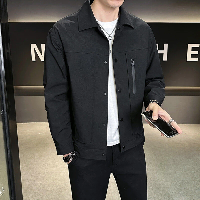 2025春季男士休闲翻领拉链款外套青年时尚帅气潮流百搭夹克JK5089