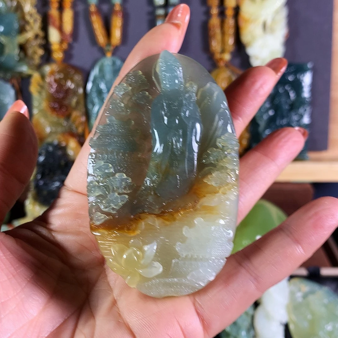 岫玉吊坠(赠链)未镶嵌咖**茶