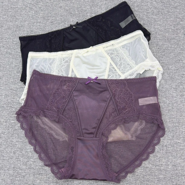 5240女士法式镂空蕾丝中腰大包臀舒适透气内裤