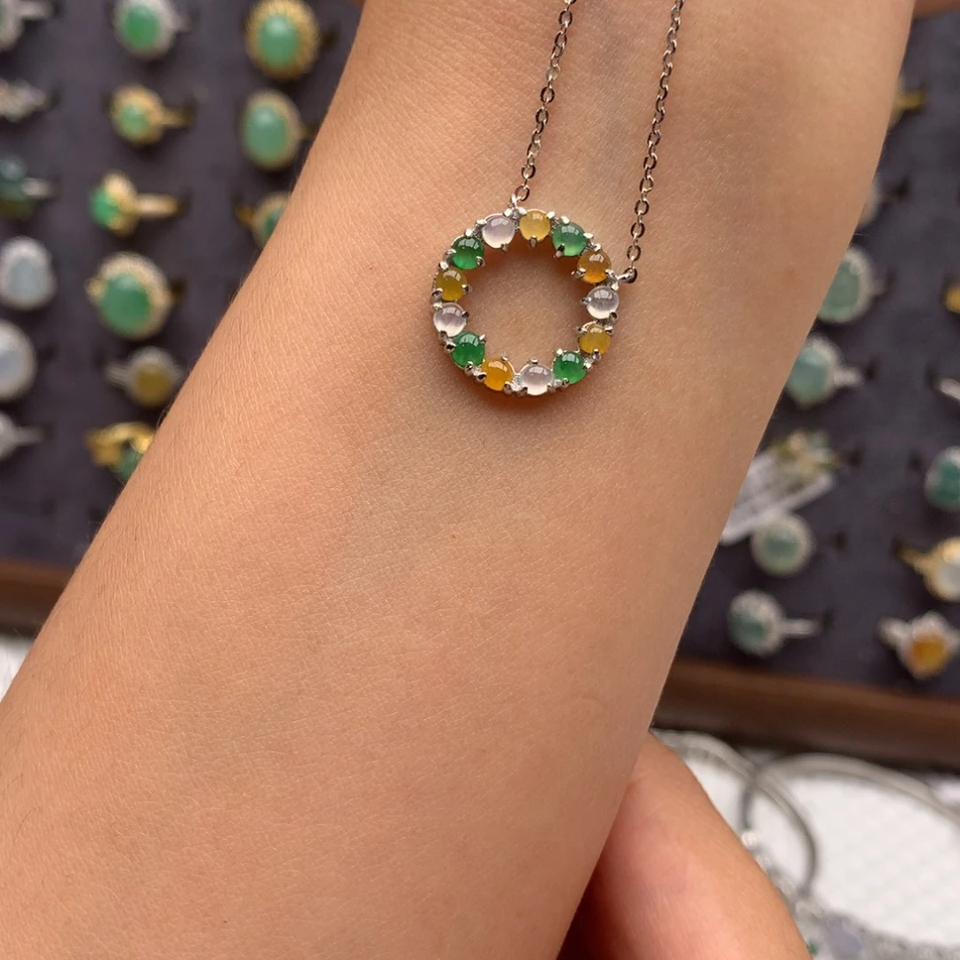 翡翠银S925镶嵌戒指项链