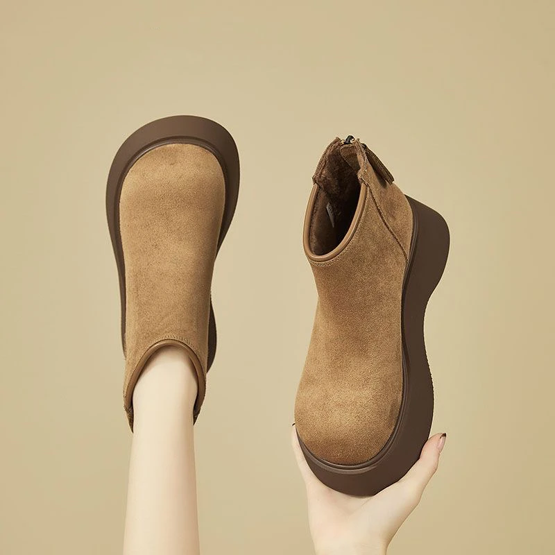 厚底勃肯短靴女款2025年秋冬复古气质加绒英伦风马丁靴-A