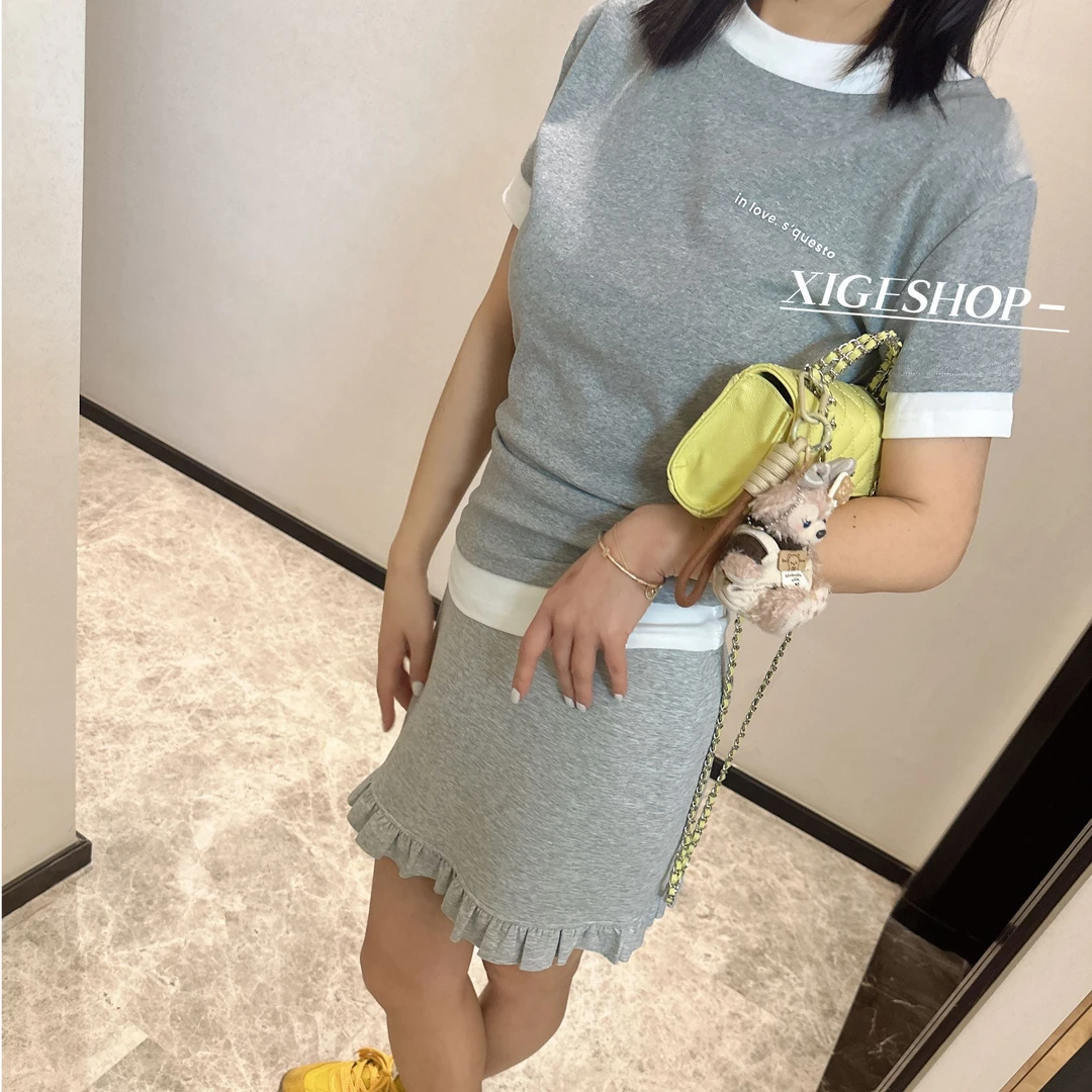 设计感小众假两件拼接短袖T恤女东大门夏季新款不规则双领上衣