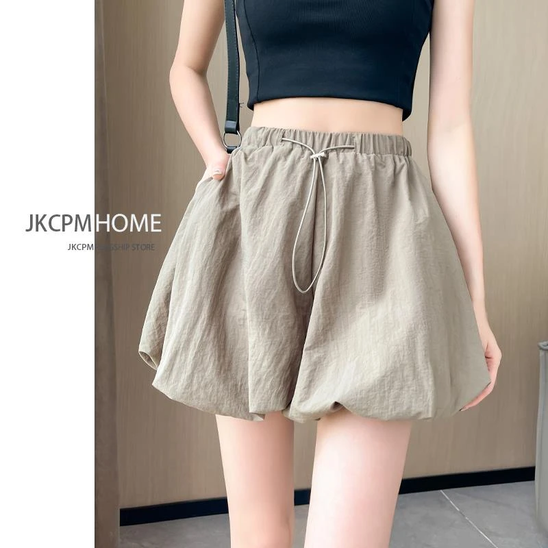 【JRXR女装】咖绿色松紧腰显瘦抽绳短裤裙女夏季年新款百搭阔腿花