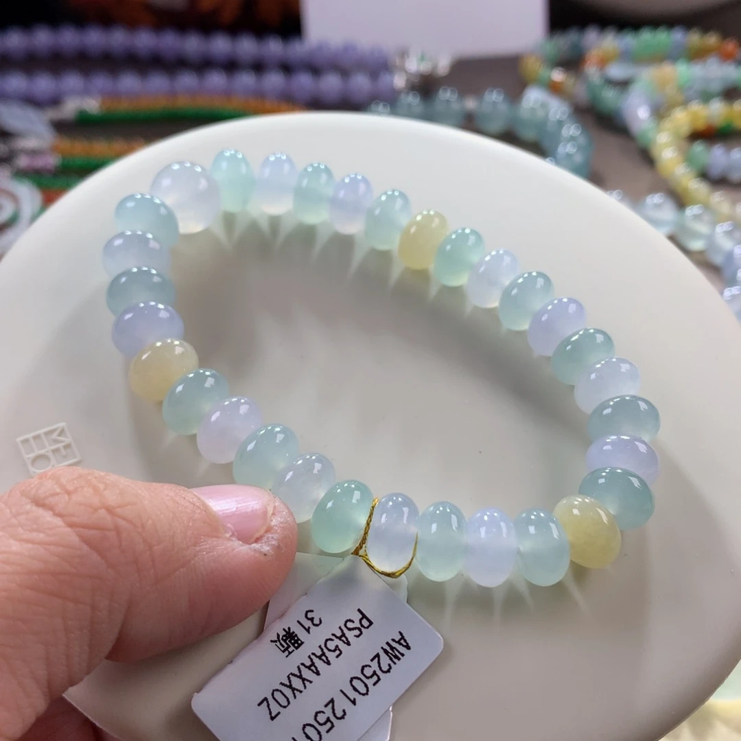 翡翠手链未镶嵌卡9清新淡雅马卡龙鼓珠多宝