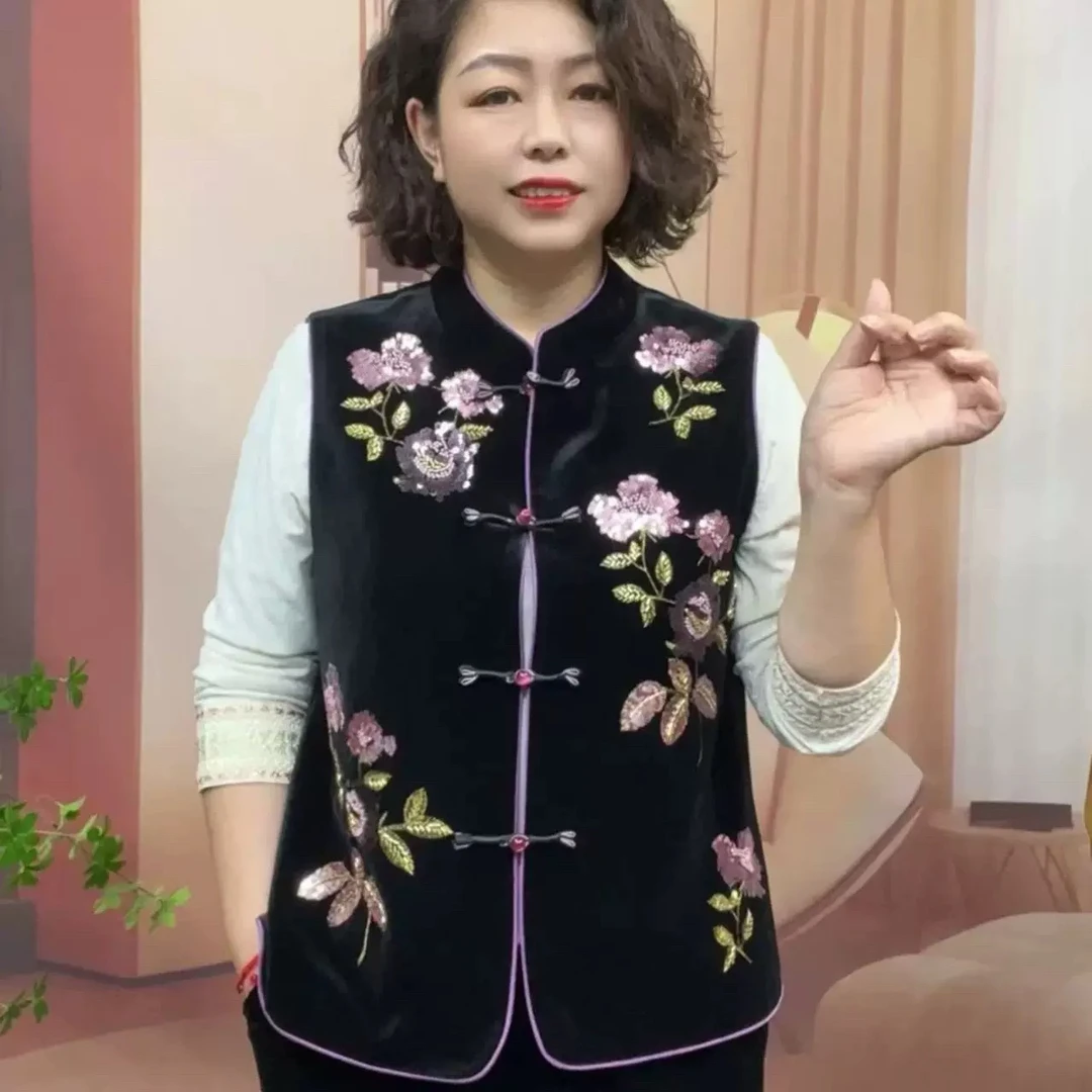 包谷谷服饰-唐装传统中国风秋冬丝绒网红马夹刺绣马甲中国风