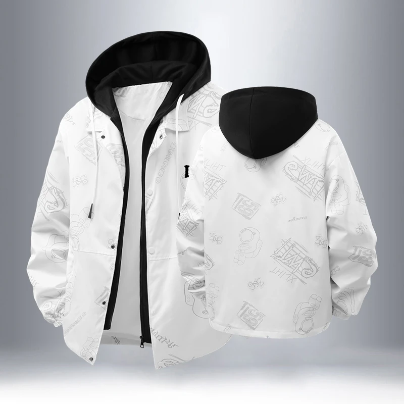 春季秋季男薄款长袖宽松连帽夹克青少年运动潮流休闲