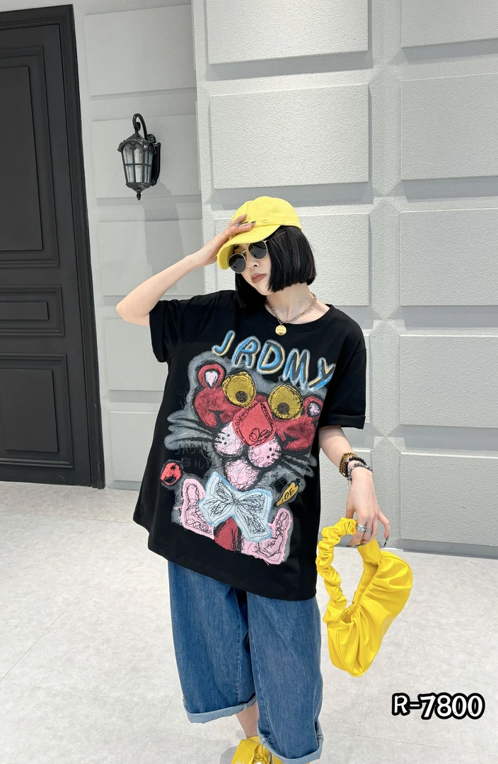 XPP  120-280斤重工珠绣顽皮豹卡通印花宽松休闲百搭短袖7800