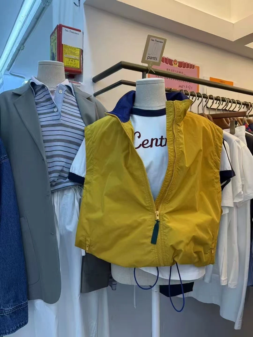 SAN夏季新款 复古洋气超薄撞色黄色马甲