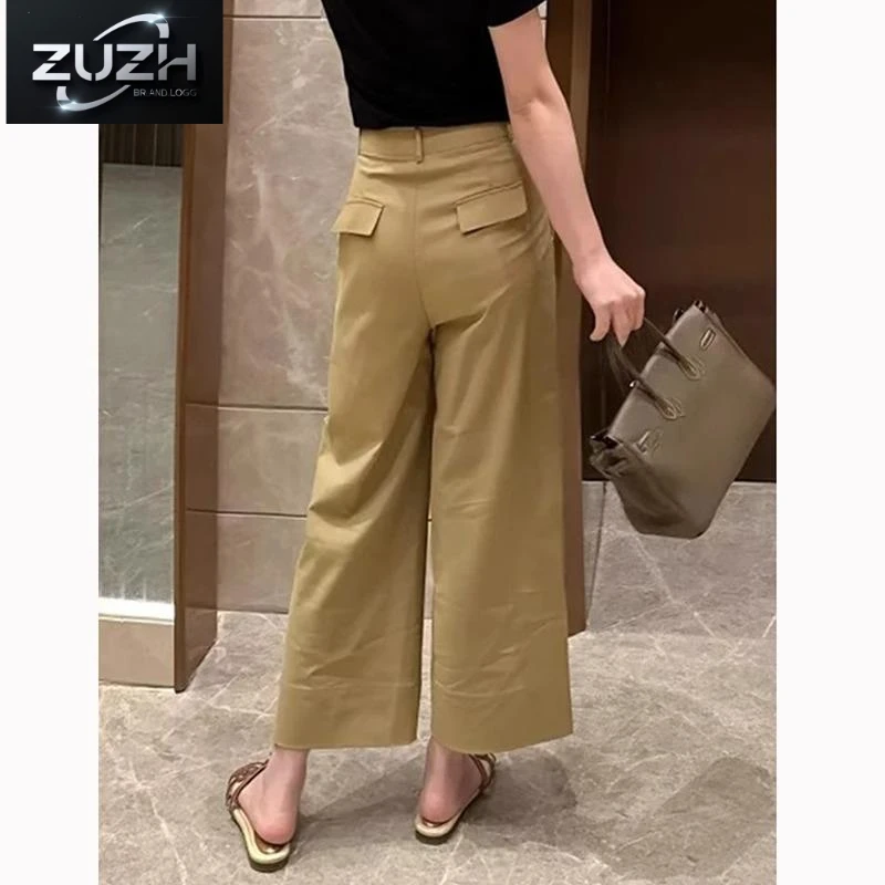 卡其色高腰直筒阔腿九分裤女春夏季2025新款宽松显瘦梨形休闲裤子