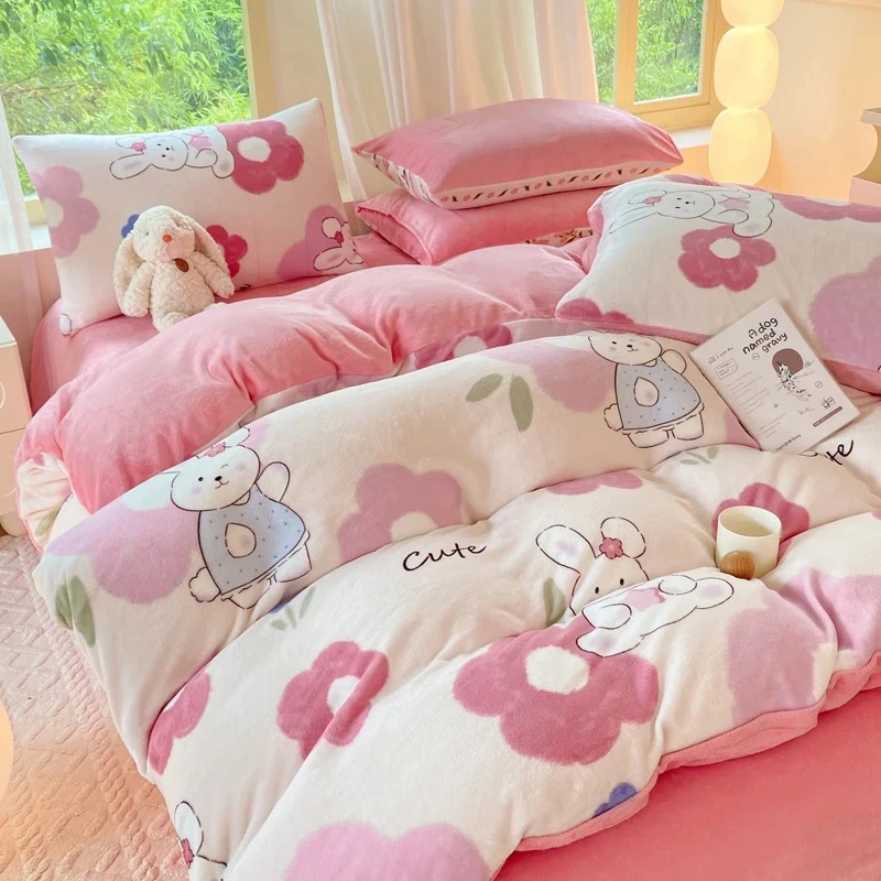 双面牛奶绒四件套高克重加厚保暖双面绒被套冬季抗静电床上用品