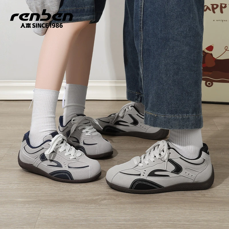 2025人本新款情侣秋季时尚休闲鞋低帮潮鞋赛车鞋黑灰色ins风鞋