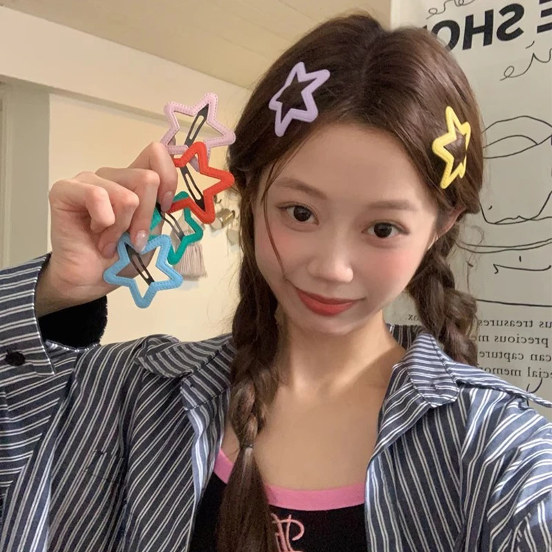 马卡龙糖果色皮质星星发夹bb夹发卡少女百搭掰掰夹碎发刘海夹边夹