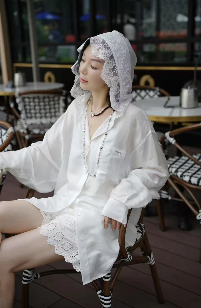 【SRT2】Fizzfly设计师品牌蕾丝帽檐防晒长袖衬衣休闲宽松百搭时尚