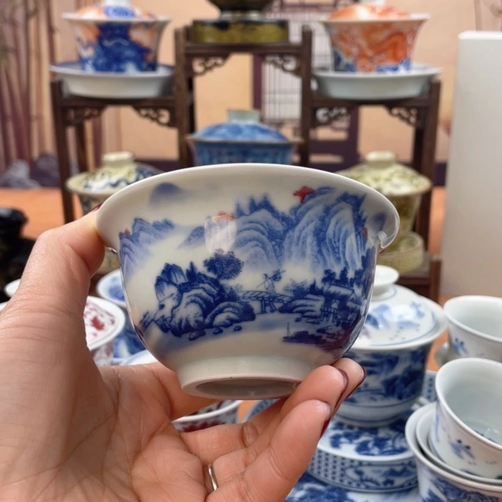 摆件陶富春山居图压手杯