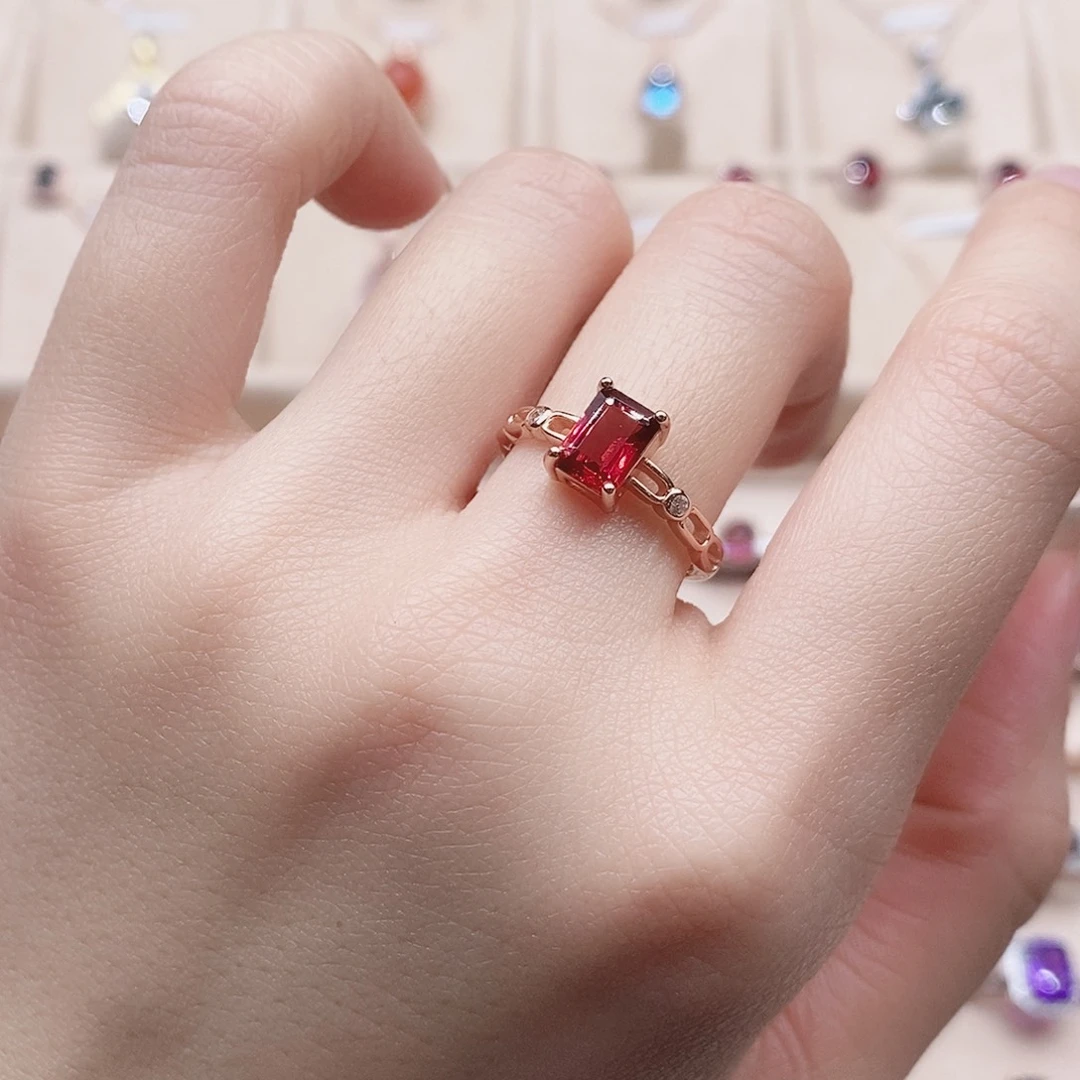 石榴石银S925镶嵌戒指戒指