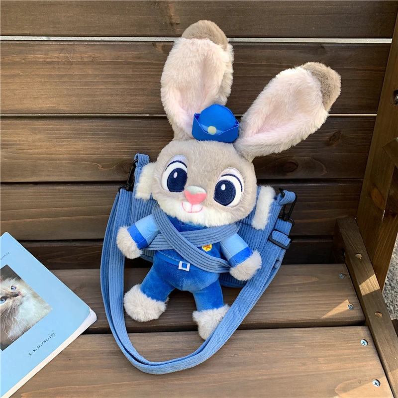 可爱卡通疯狂动物城斜挎包朱迪尼克立体毛绒可拆卸公仔玩偶背包