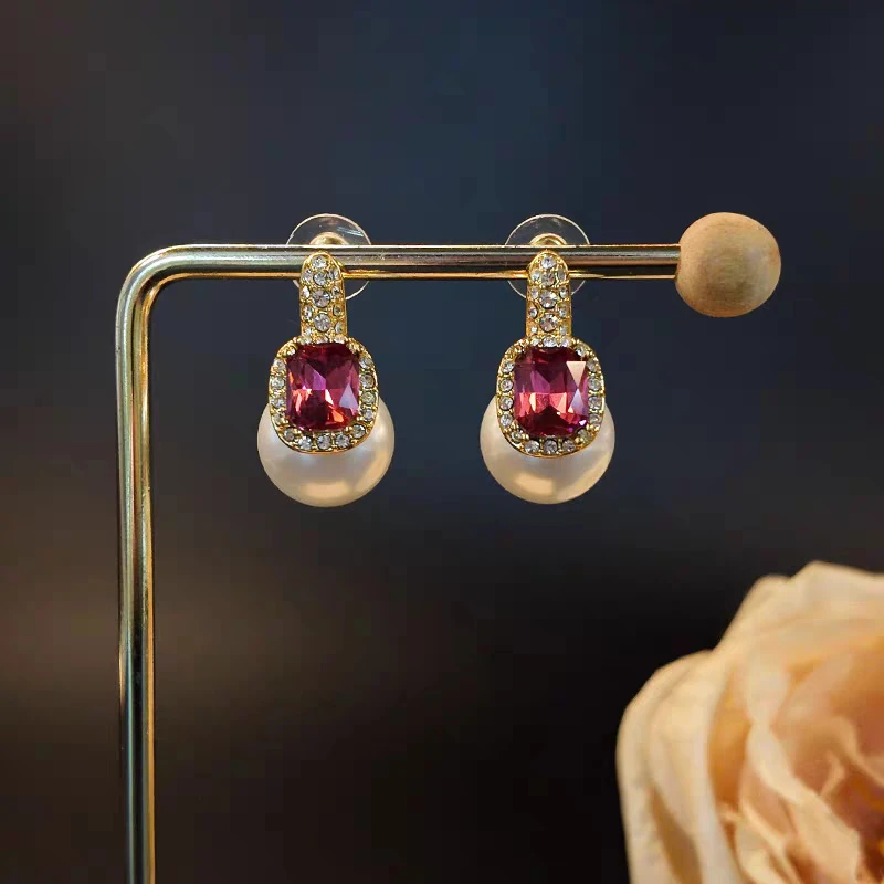 黄铜仿珍珠耳饰  中古法式时尚百搭方糖耳环耳钉 G1055