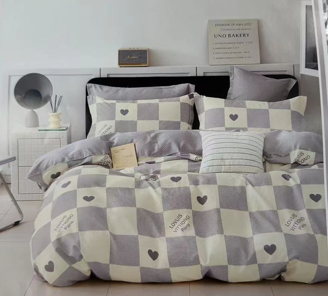 MJN门店四季款 活性印染工艺60s纯棉印花四件套 J-004 心情格-咖