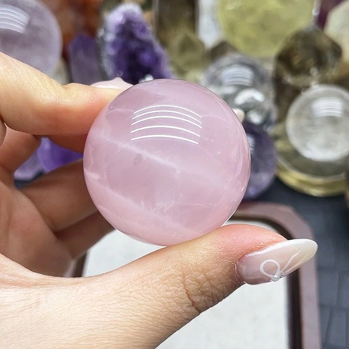 水晶珠宝半成品未镶嵌87粉晶球4cm