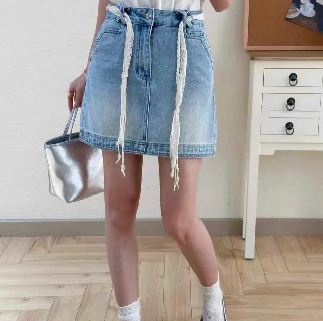 【温小柔定制.港风牛仔】夏季高腰时尚显瘦百搭包臀牛仔短裙