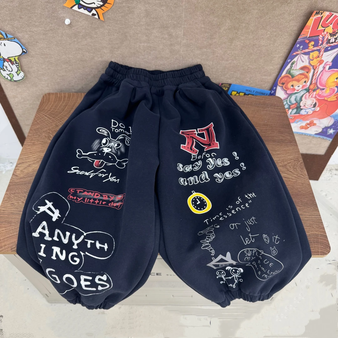 韩版软糯厚实秋冬新款儿童针织休闲裤运动裤