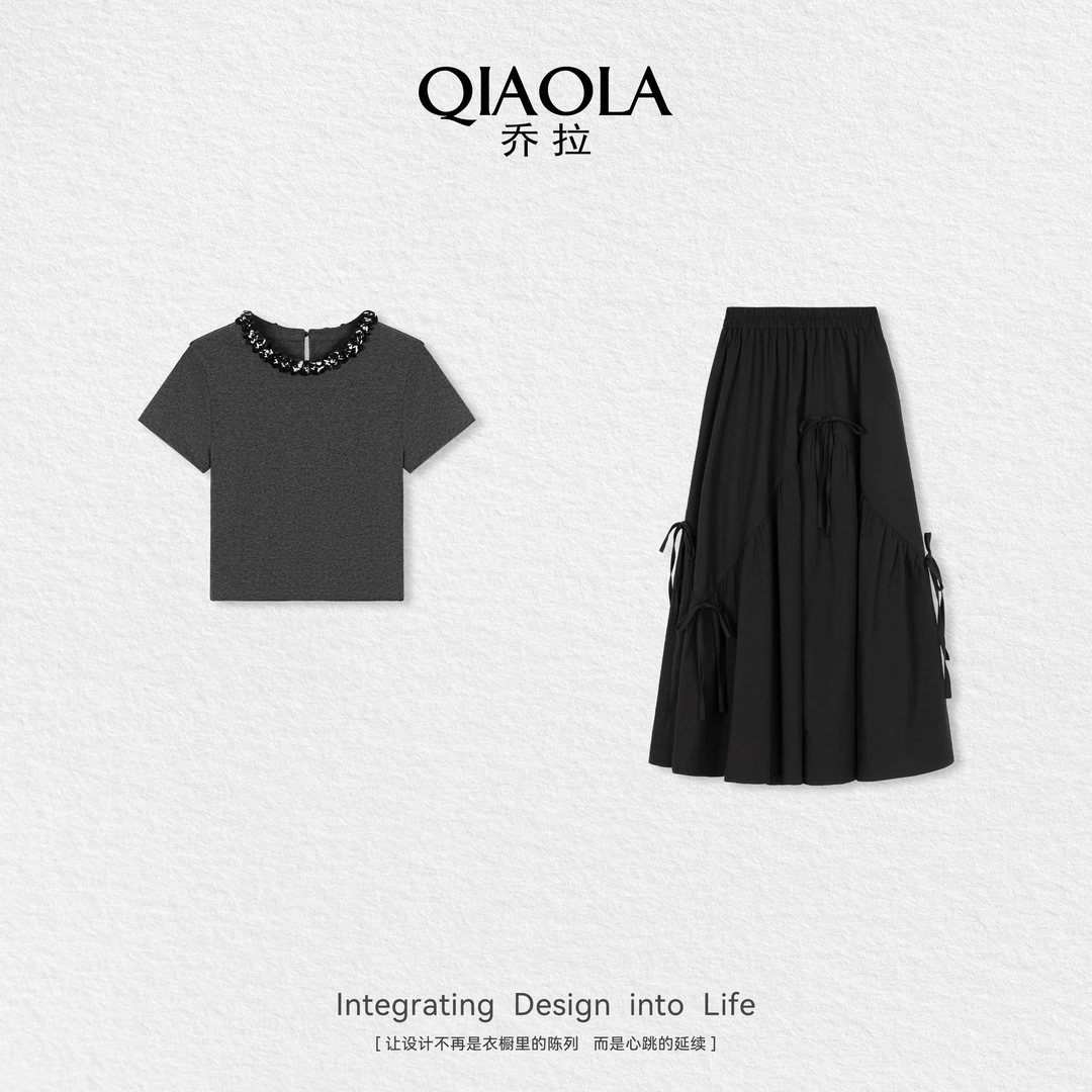 QIAOLA/乔拉【星之轨迹】夏针织弹性舒适百搭流行洋气时尚套装预售