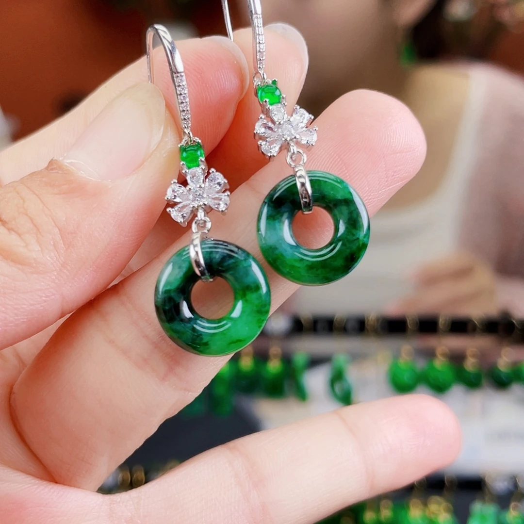 翡翠银S925镶嵌耳饰