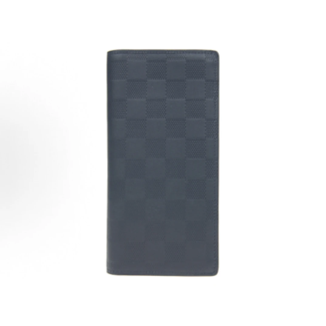 99新 LouisVuitton/路易威登 经典蓝色棋盘格长款对折卡包 钱包