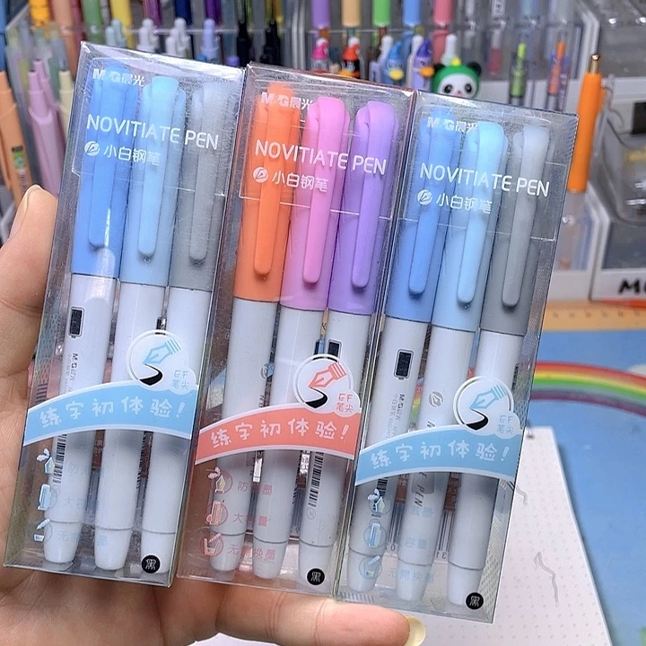 晨光一次性小白钢笔黑色 9支