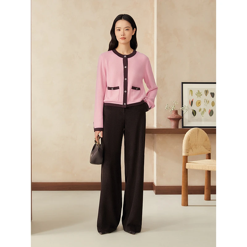 YINER音儿2025秋季新款时尚法式撞色圆领毛针织衫8C35106220