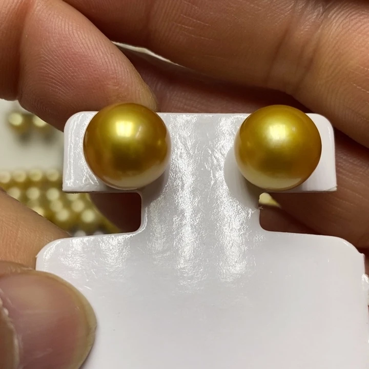 海水珍珠金珍珠耳钉18K金镶嵌