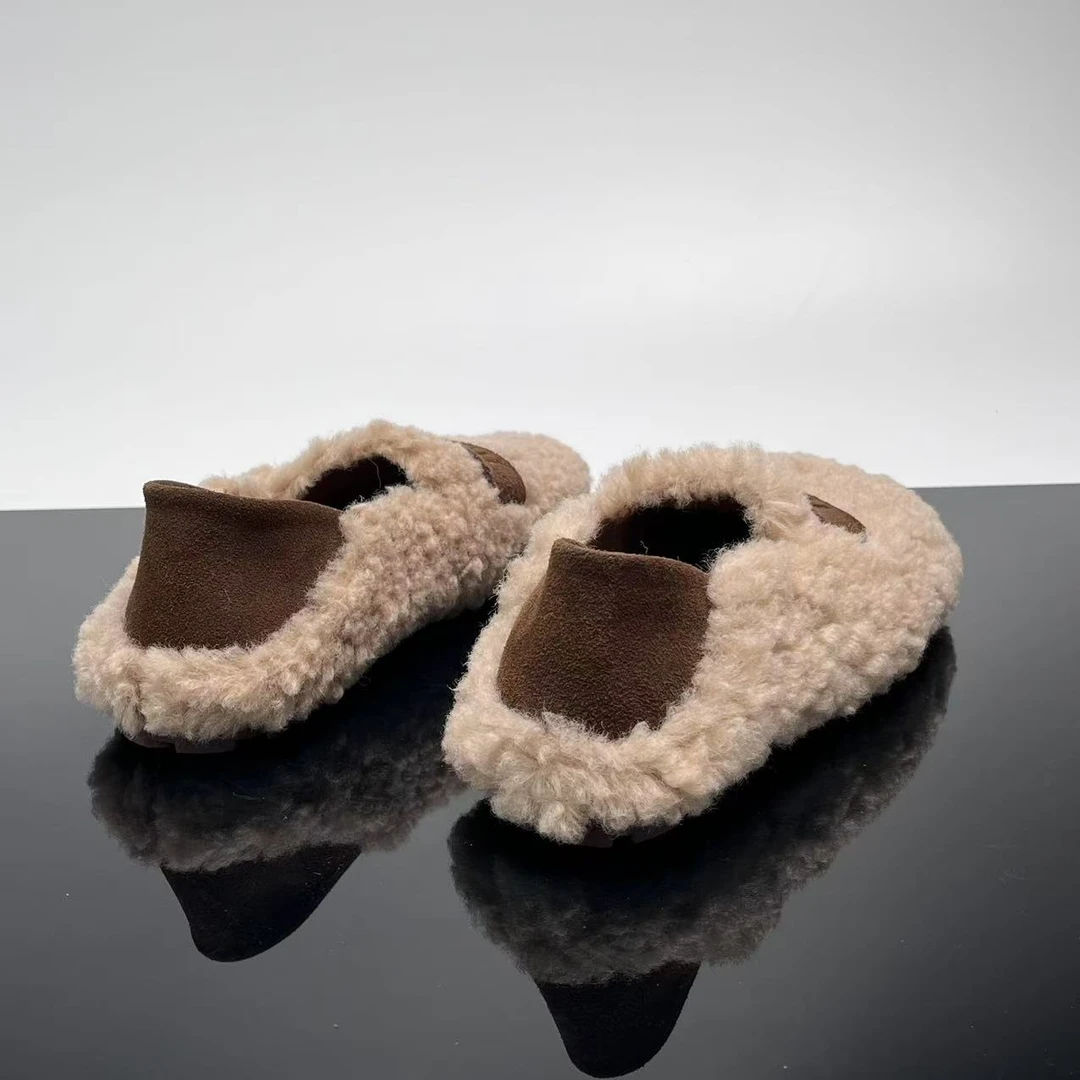 复古毛毛鞋冬外穿棉鞋平底勃肯鞋加绒保暖豆豆鞋女鞋 816-5