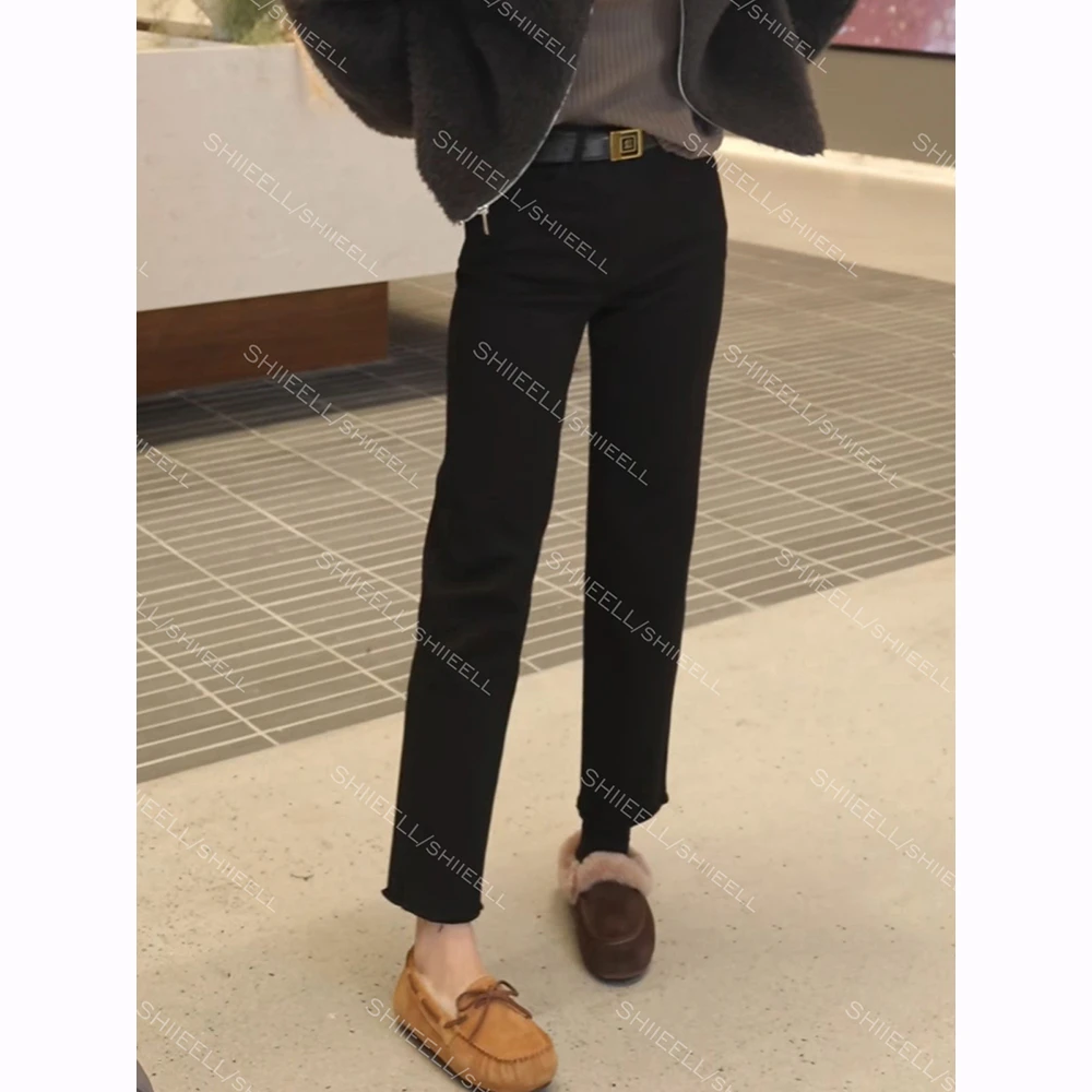 SHIIEELL【小黑裤】秋冬高腰时尚加绒时尚显瘦直筒休闲牛仔裤Z9250