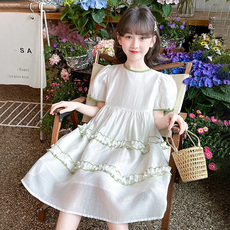 女童夏季连衣裙儿童洋气时尚泡泡袖中大童小女孩韩版甜美儿童洋气