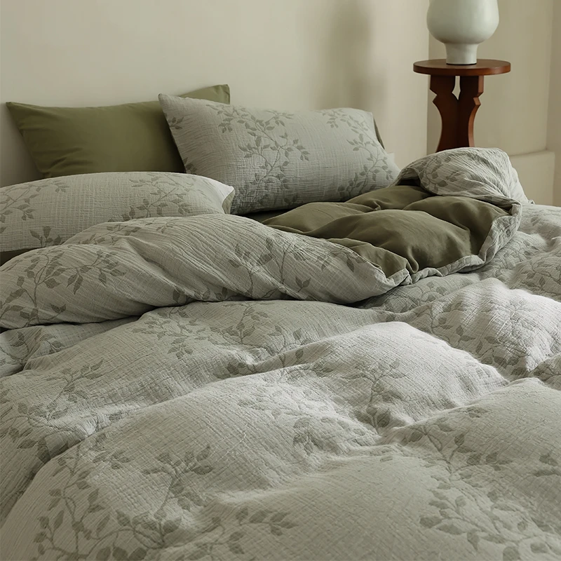 中古风提花三层纱四件套纯棉全棉裸睡柔软床单被套复古高级感床品